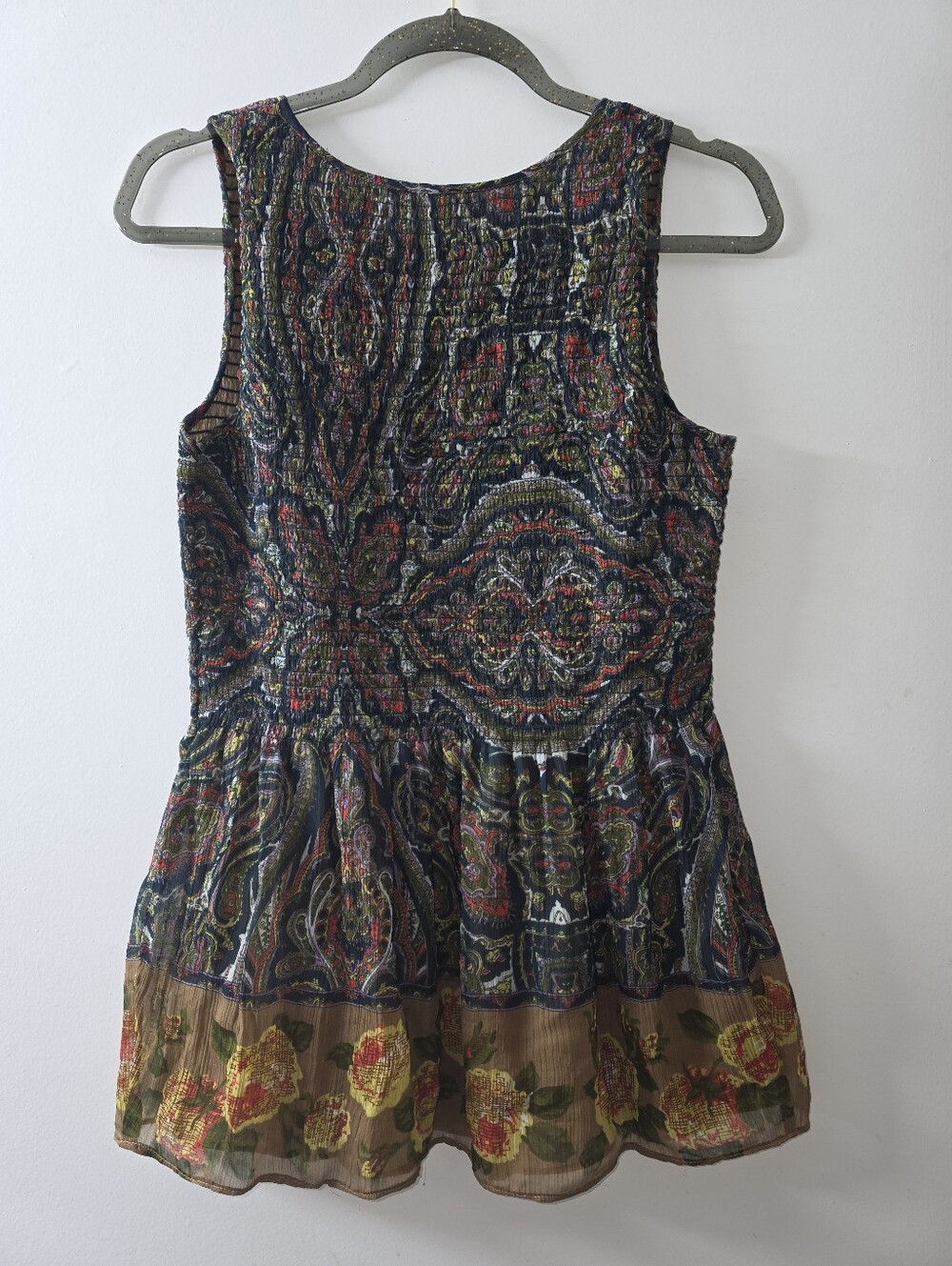 Free People Paisley Smocked Boho Floral Sleeveless Top Size S - Picture 5 of 6